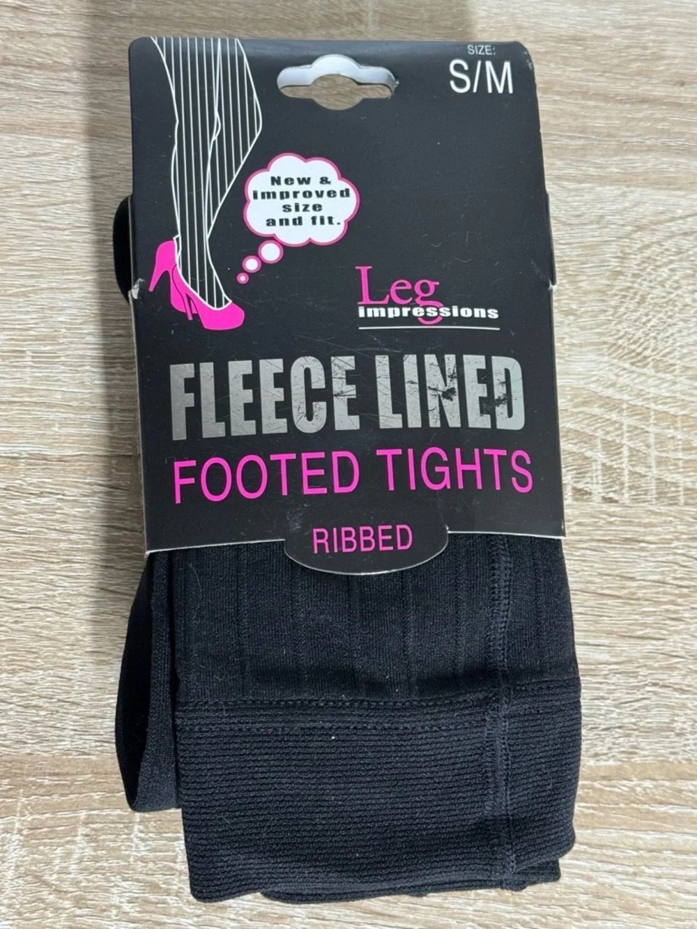 Leg Impressions Women S/M Black Fleece Lined Footed Tights Ribbed